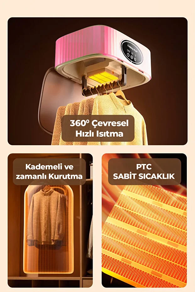 ROBO Katlanır Çamaşır Kurutma Makinesi Pembe